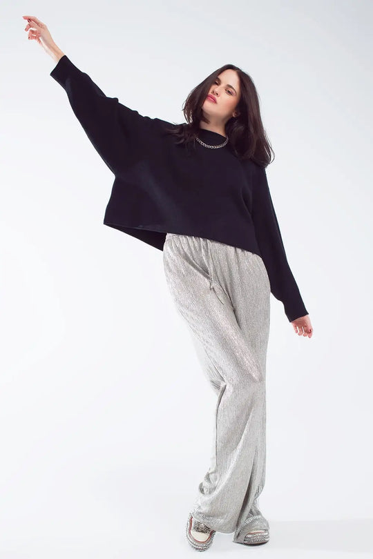 Oversized Sweater With Boatneck in Black - One Size / Black - Sweaters