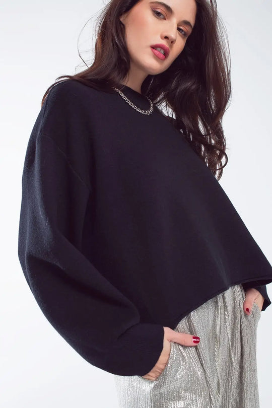 Oversized Sweater With Boatneck in Black - One Size / Black - Sweaters