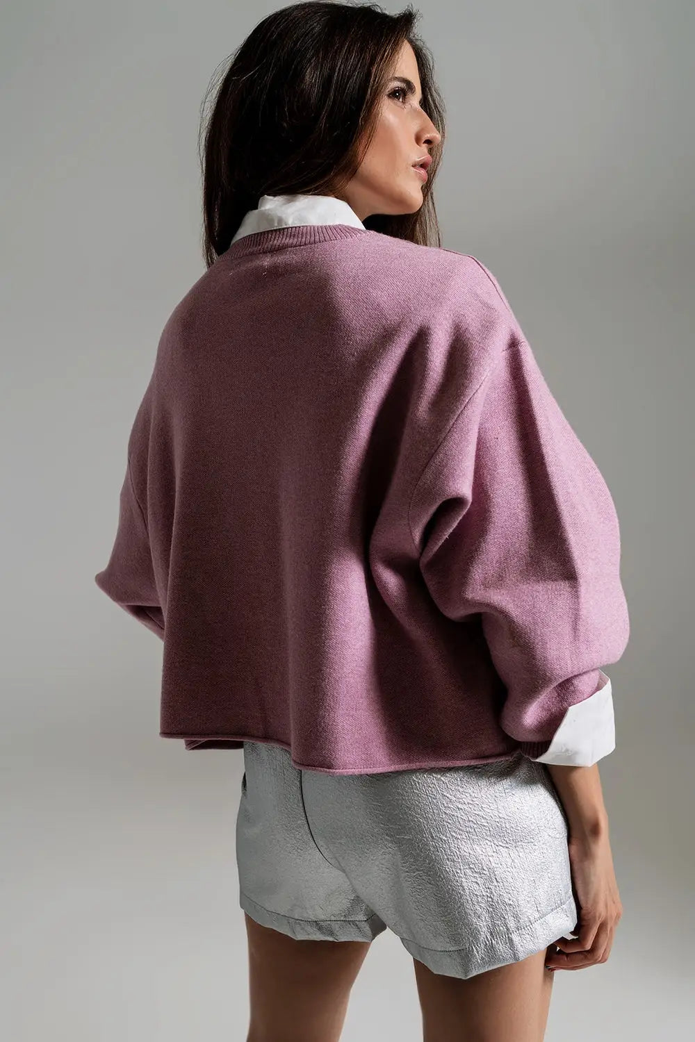 Oversized Sweater With Boatneck in Dusty Pink - One Size / Pink - Sweaters