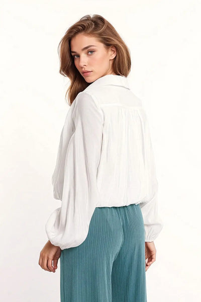 Oversized tencel Shirt With Balloon Sleeves in White - Shirts
