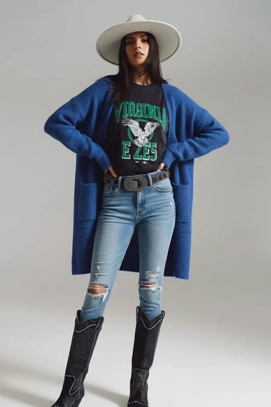 Oversized thick terry knit cardigan in blue - One Size / Blue