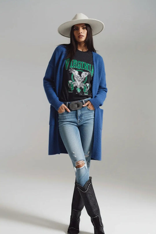 Oversized thick terry knit cardigan in blue - One Size / Blue