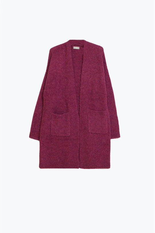 Q2 Oversized thick terry knit cardigan in fucsia