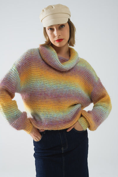 Q2 Oversized Turtleneck Comfy Sweater in multicolor