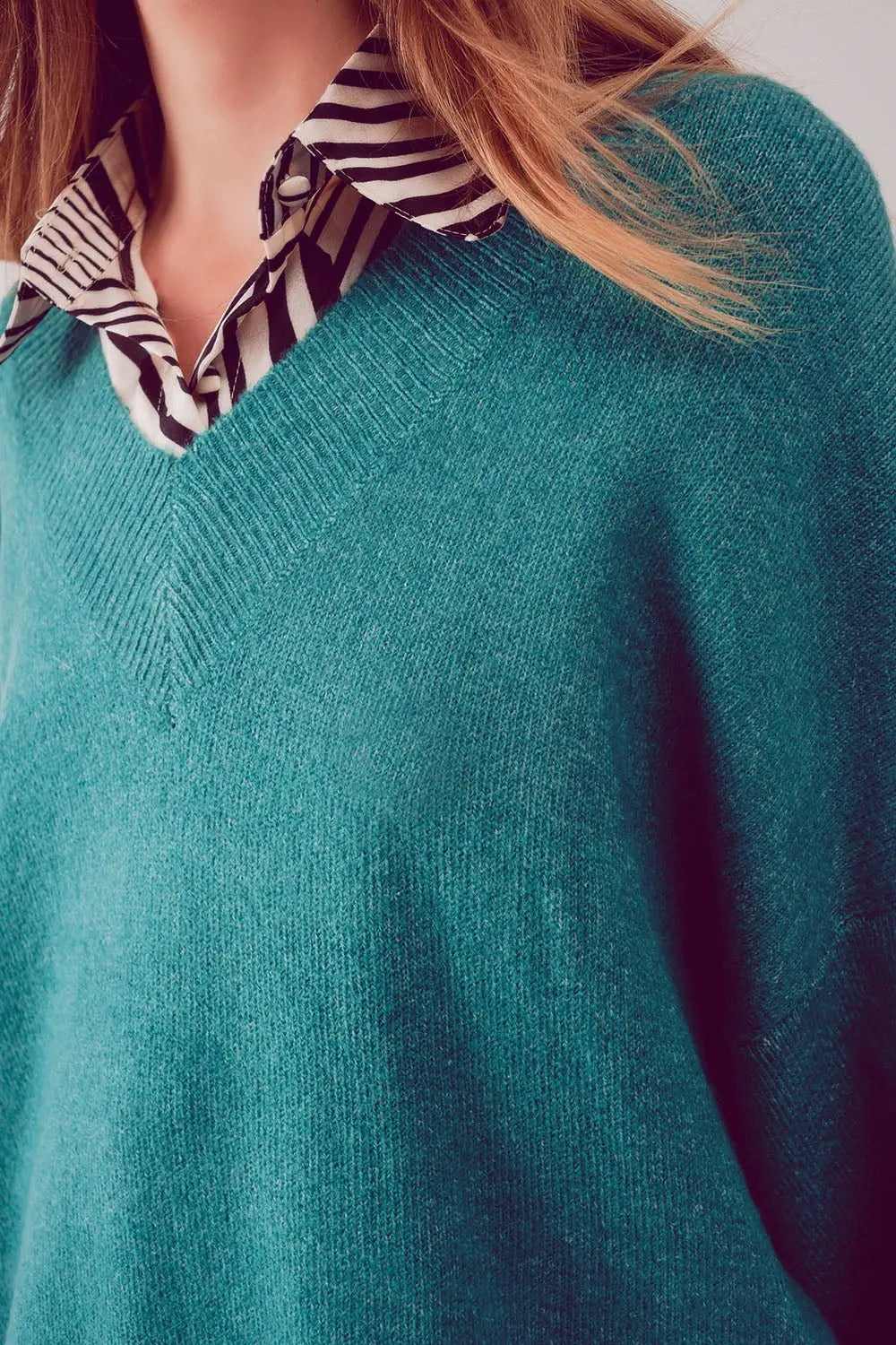 Oversized v neck sweater dress in turquoise - One Size / Turquoise - Sweaters