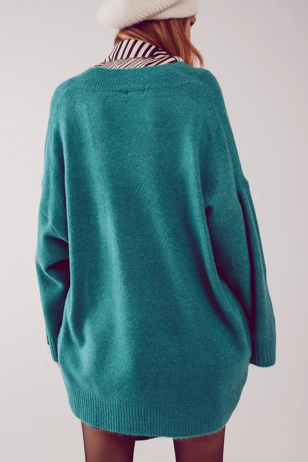 Oversized v neck sweater dress in turquoise - One Size / Turquoise - Sweaters