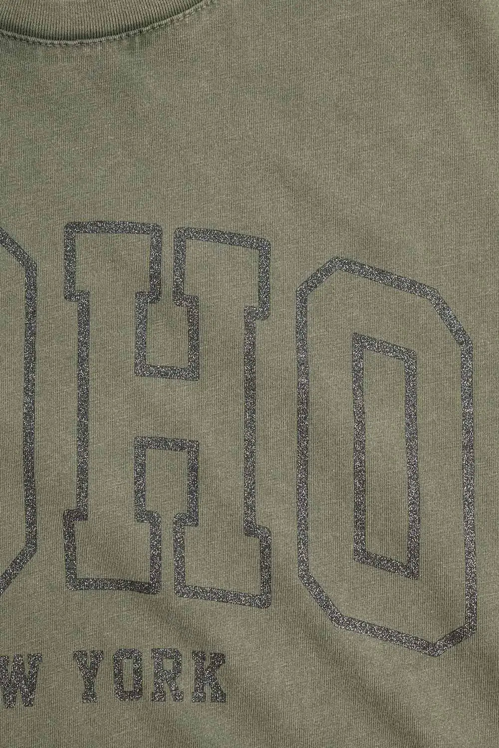 Oversized Washed Khaki Green T-shirt With Soho New York At The Front - One Size / Green - Tops