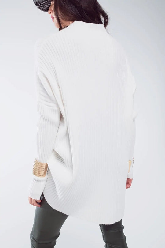 Oversized white sweater with stripes details - One Size / White - Sweaters
