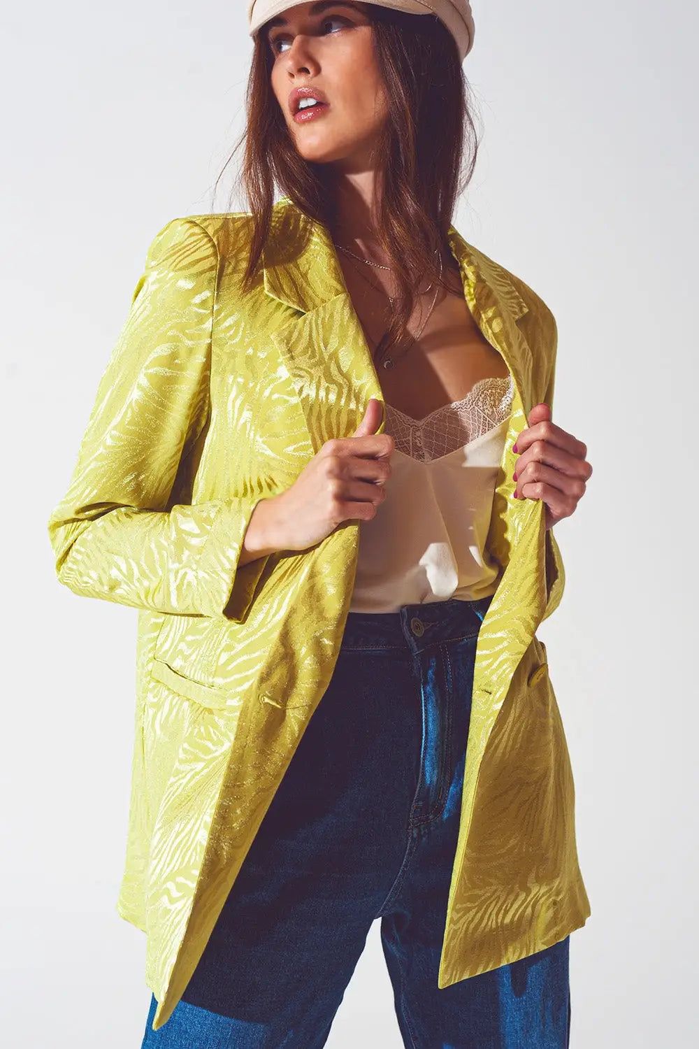 Oversized Zebra Print Blazer in Green - Coats and Jackets