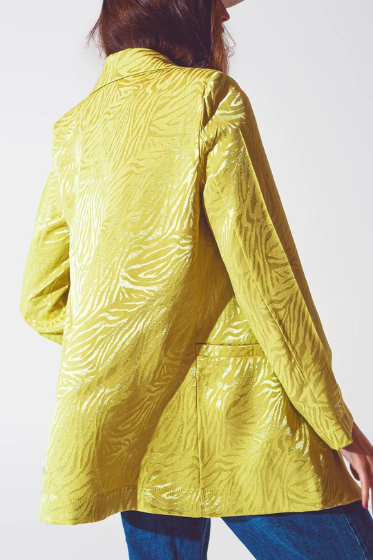 Oversized Zebra Print Blazer in Green - Coats and Jackets