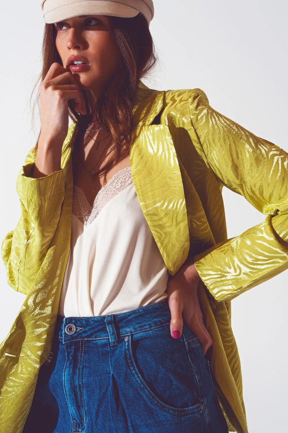 Oversized Zebra Print Blazer in Green - Coats and Jackets