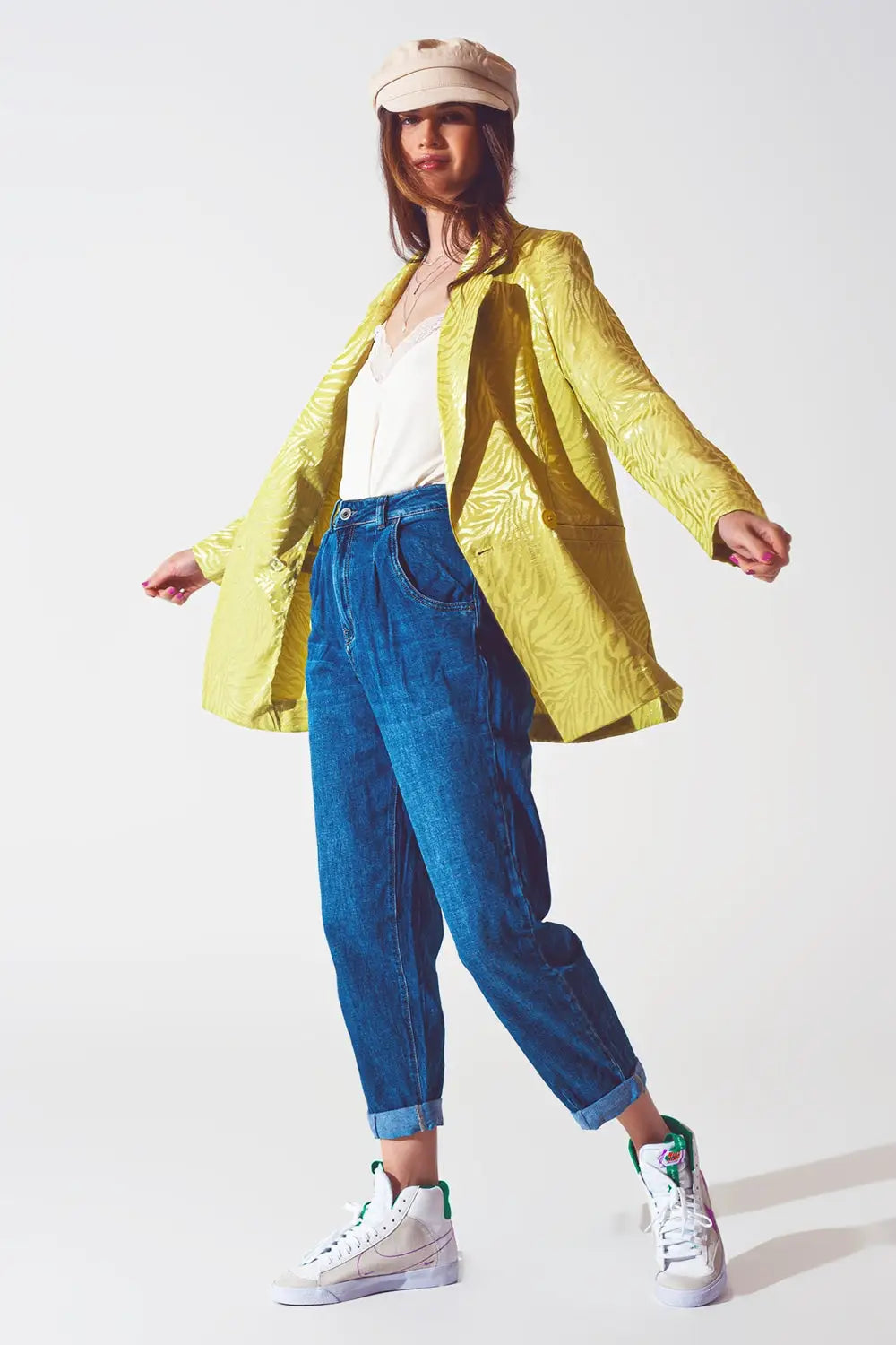 Oversized Zebra Print Blazer in Green - Coats and Jackets