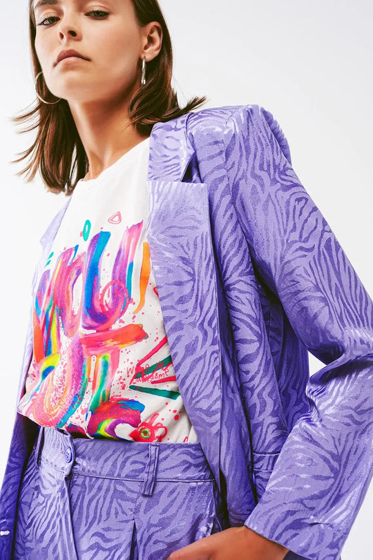 Oversized Zebra Print Blazer in Purple - Coats and Jackets
