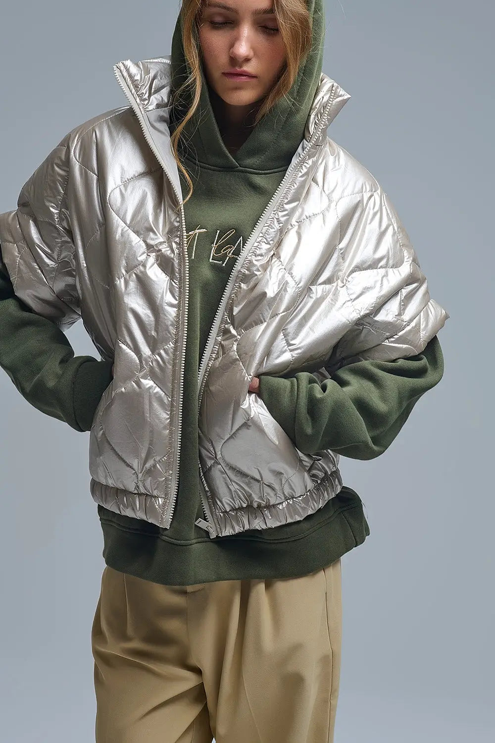 padded down jacket in gold with Cap Sleeve - One Size / Gold - Coats and Jackets