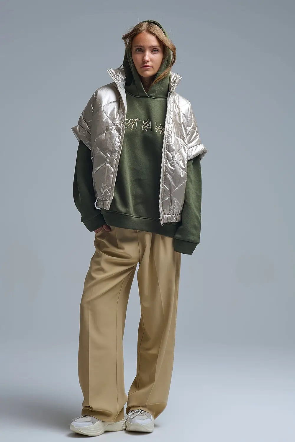 padded down jacket in gold with Cap Sleeve - One Size / Gold - Coats and Jackets