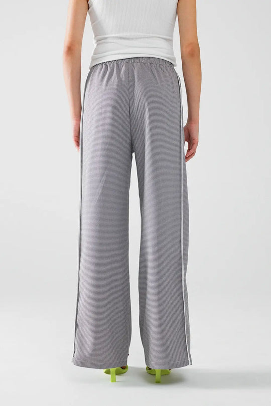 Palazzo Pantalon vichy noir et blanc avec cordon de serrage - Pantalons