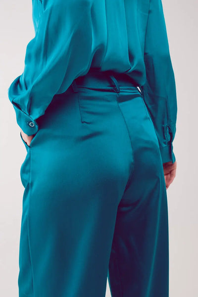 Palazzo pleated pants in turquoise - Pants