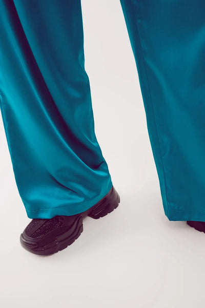 Palazzo pleated pants in turquoise - Pants