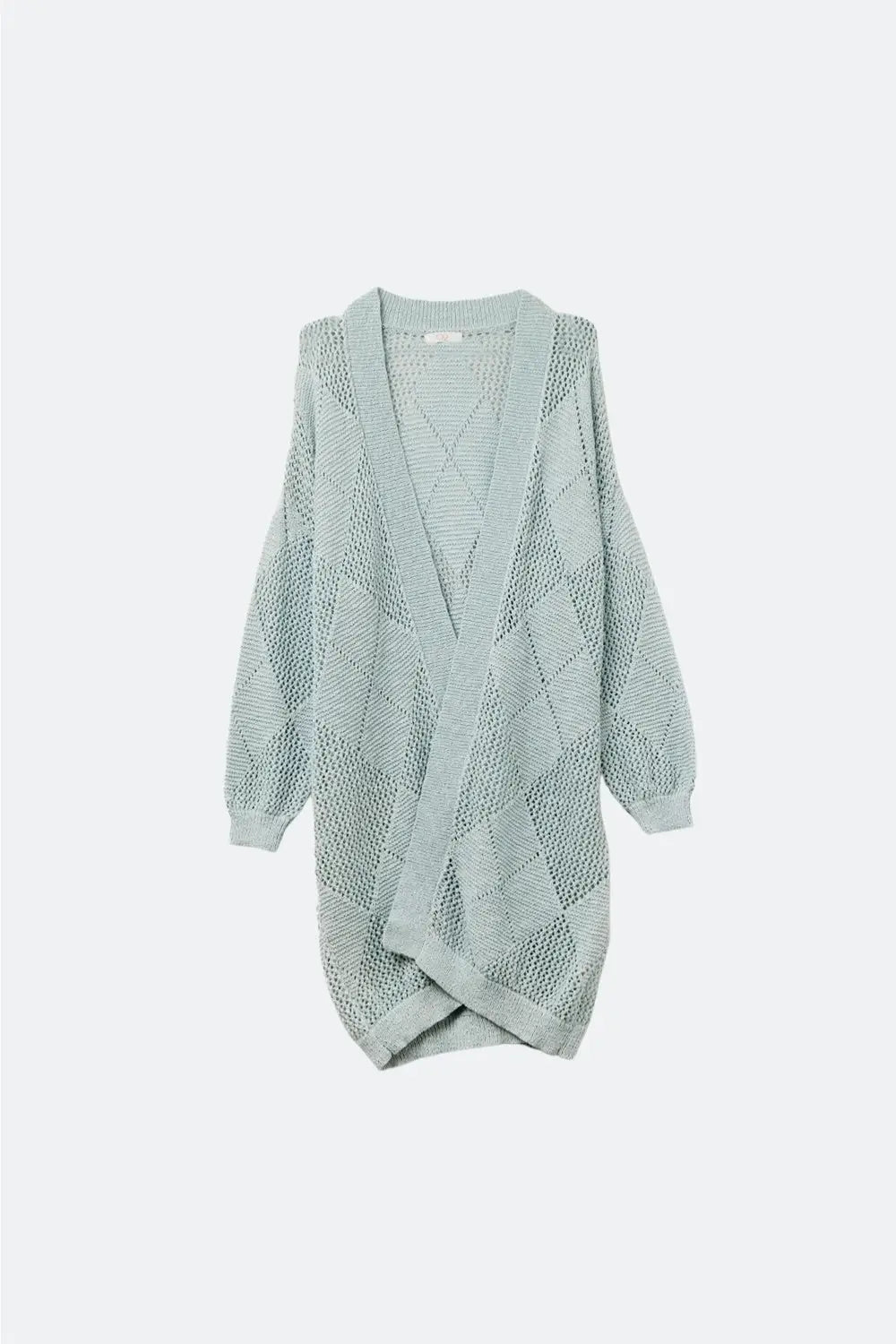 Q2 Pale Blue Draped Cardigan With Crochet Design