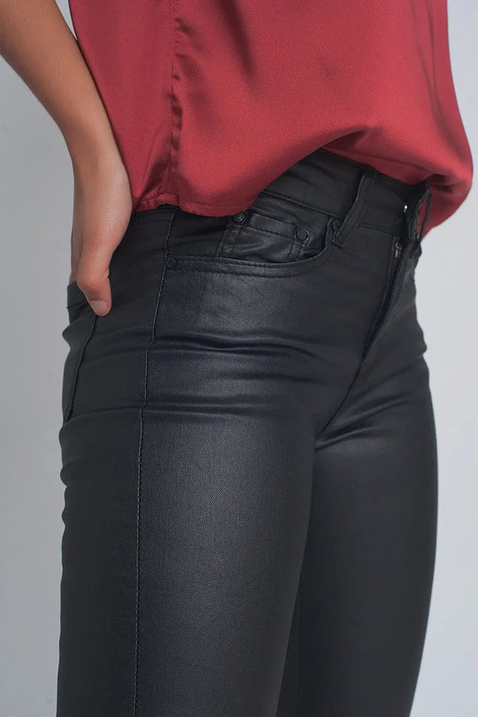 Pantalon à effet cuir noir avec laçage - Pantalons