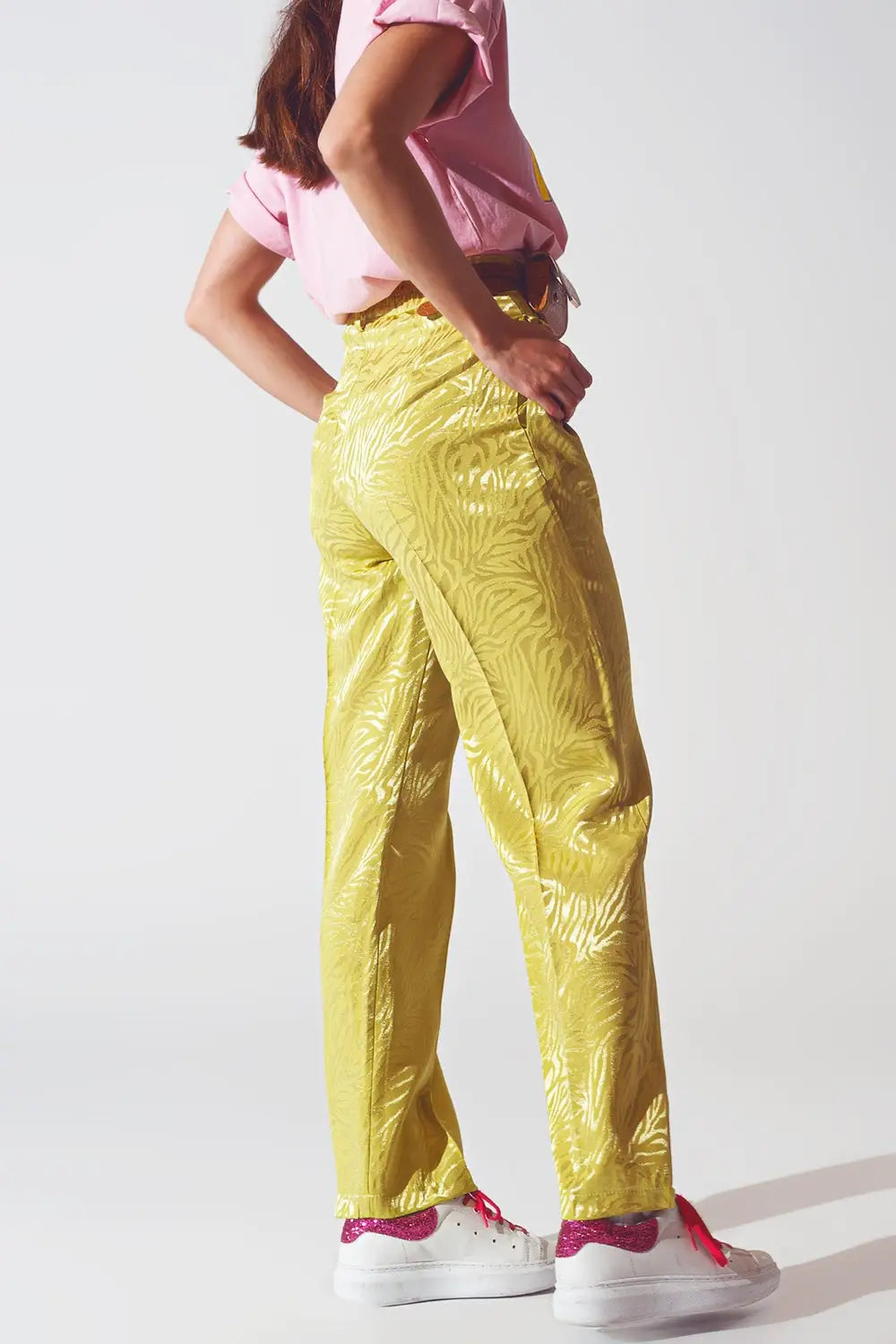 Pantalon à imprimé zèbre coupe ample en vert - Pantalons