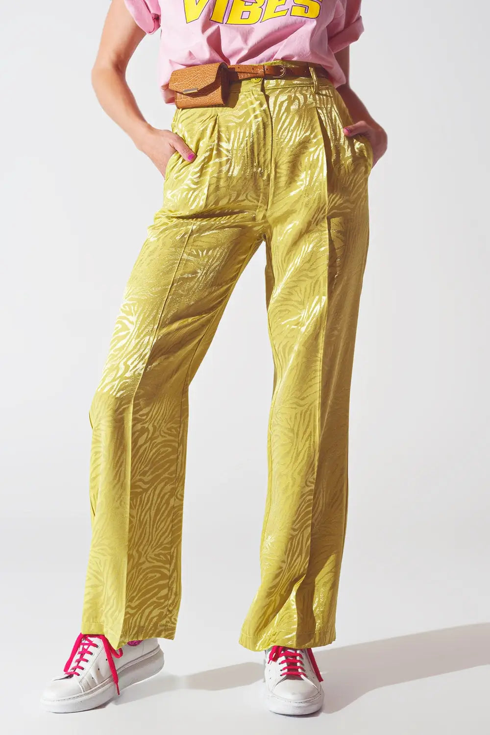 Pantalon à imprimé zèbre coupe ample en vert - Pantalons