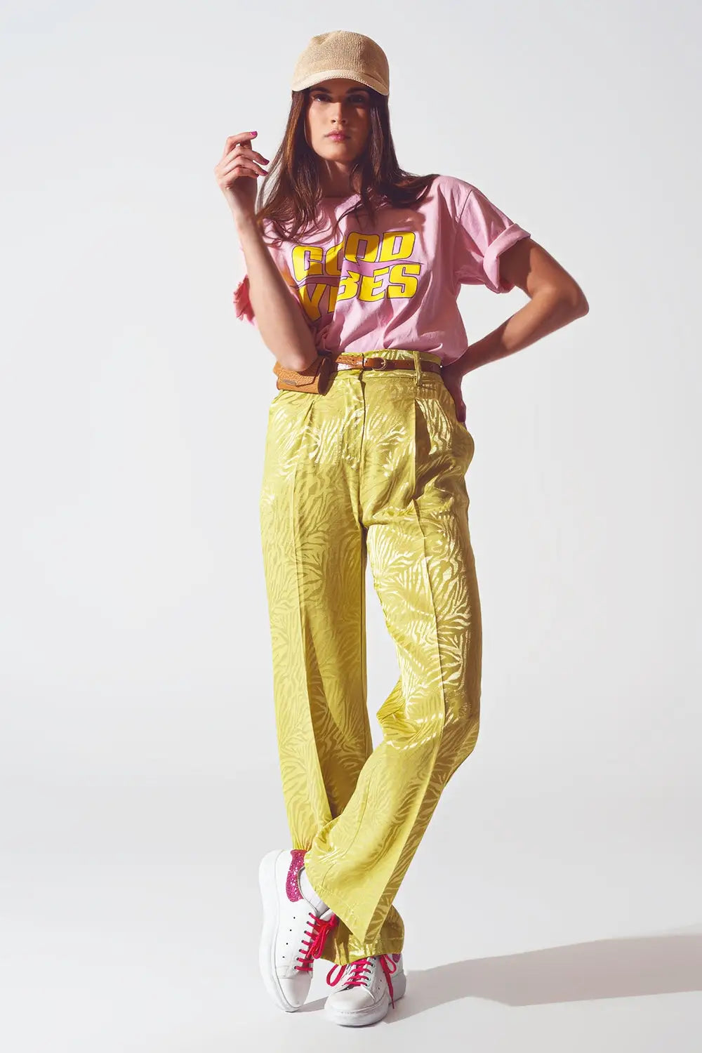Pantalon à imprimé zèbre coupe ample en vert - Pantalons