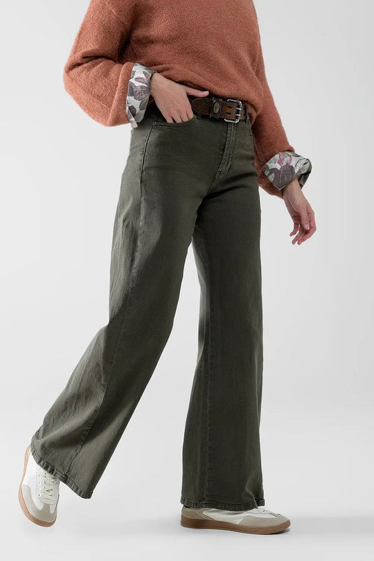 Pantalon à jambe extra-large de couleur vert olive - Pantalons