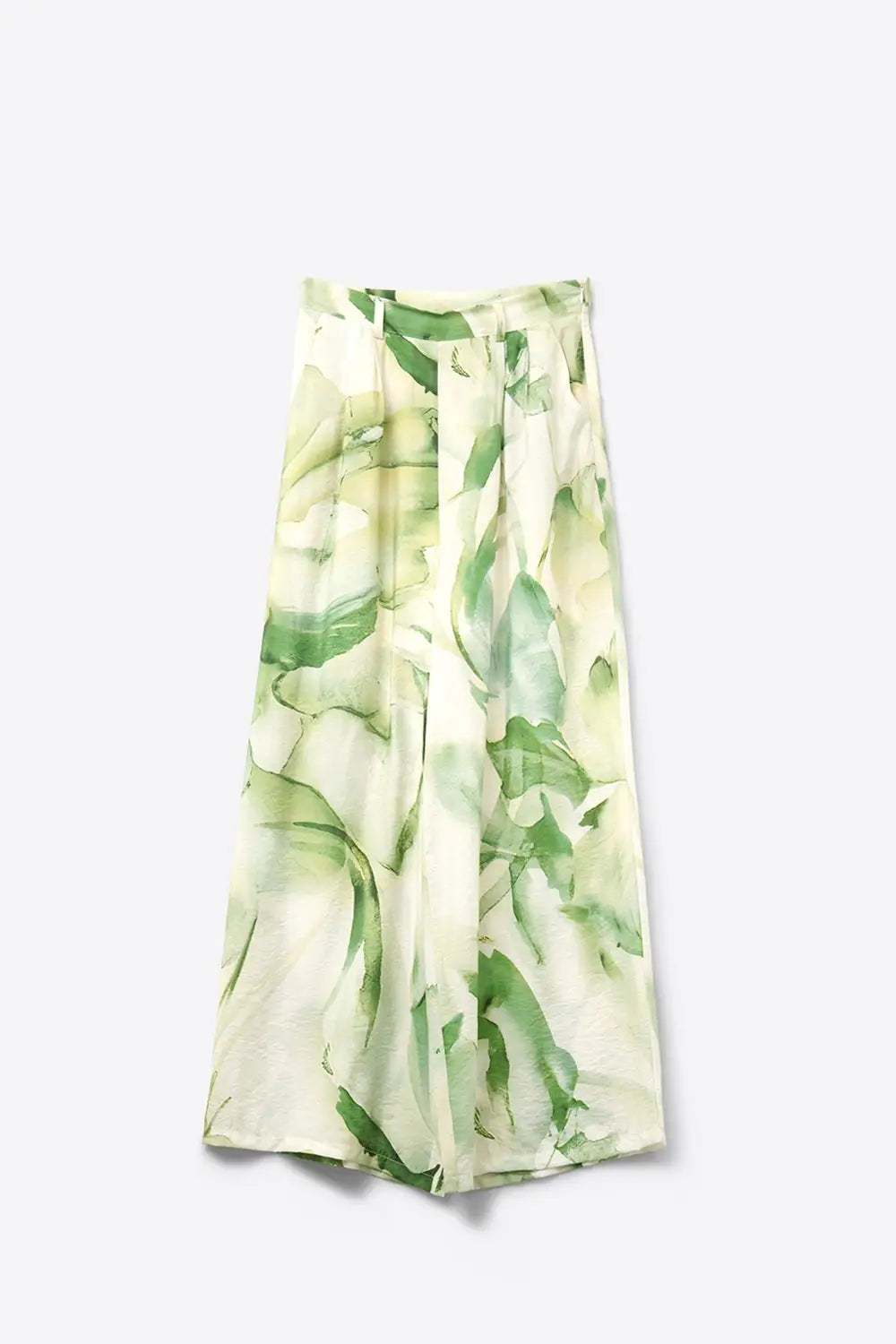 Pantalon à jambes larges avec imprimé aquarelle vert - Pantalons