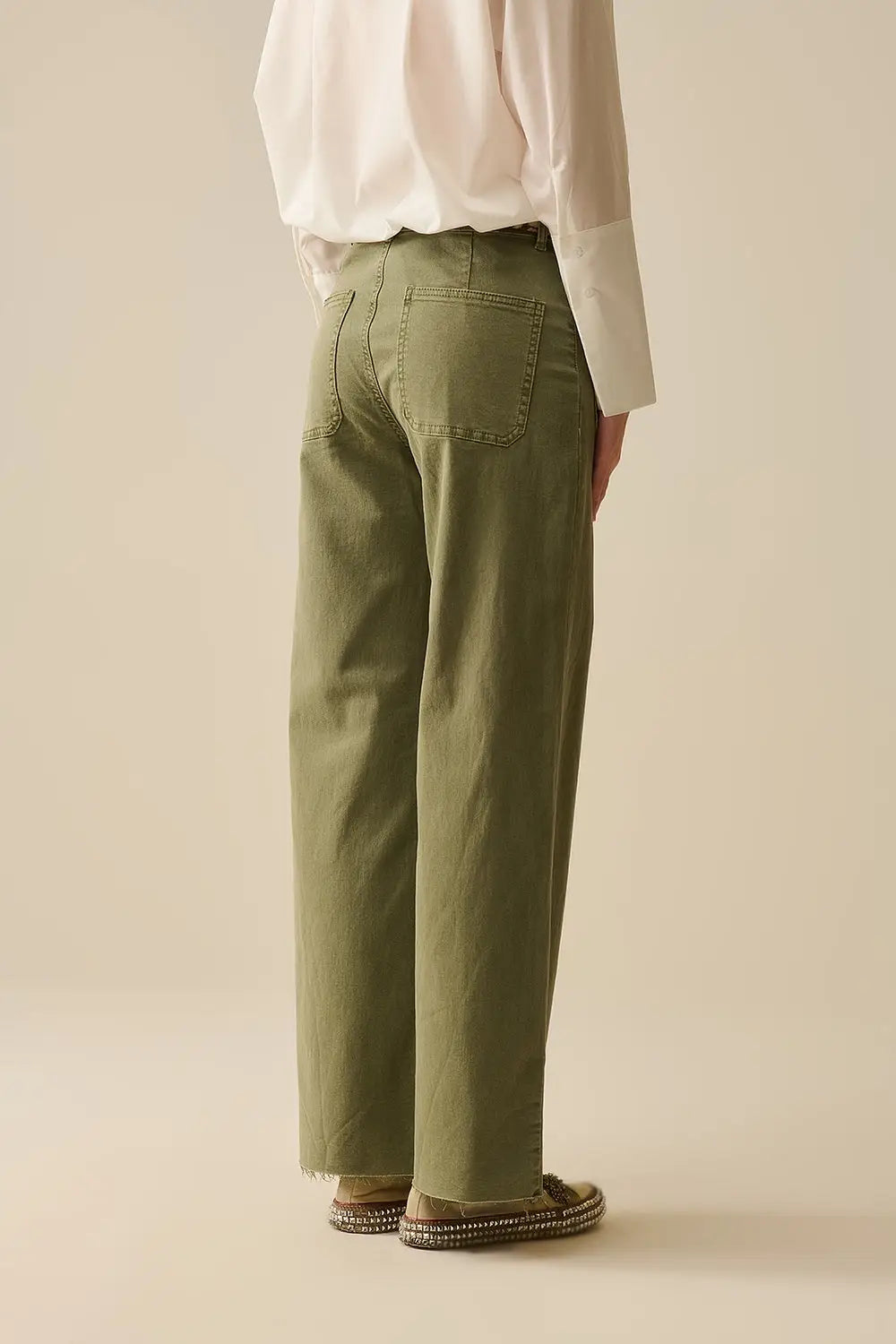 pantalon à jambes larges avec poches avant en Khaki - Pantalons
