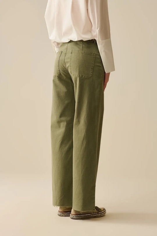 pantalon à jambes larges avec poches avant en Khaki - Pantalons