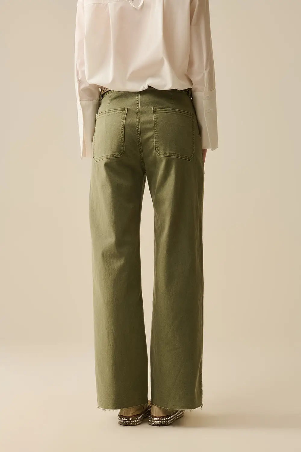 pantalon à jambes larges avec poches avant en Khaki - Pantalons