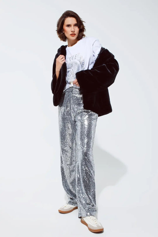 Pantalon à paillettes argentées - Pantalons