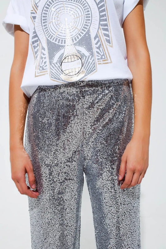 Pantalon à paillettes argentées - Pantalons