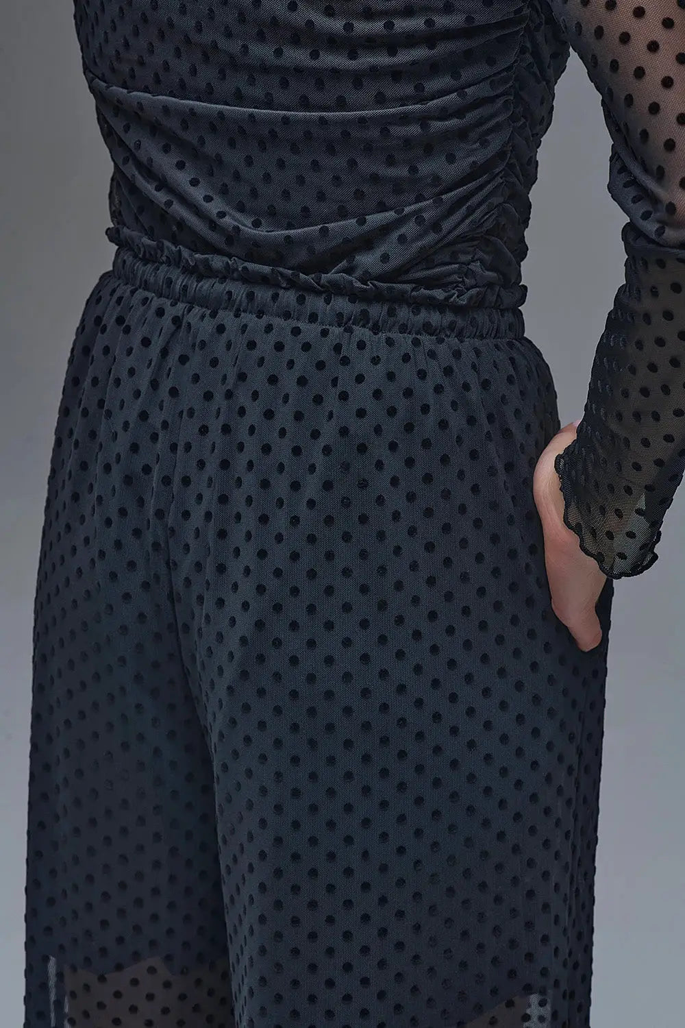 Pantalon à pois noir transparent Chic - Pantalons