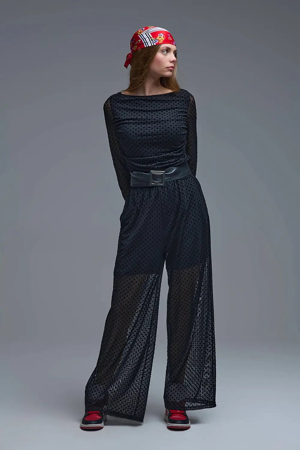 Pantalon à pois noir transparent Chic - Pantalons