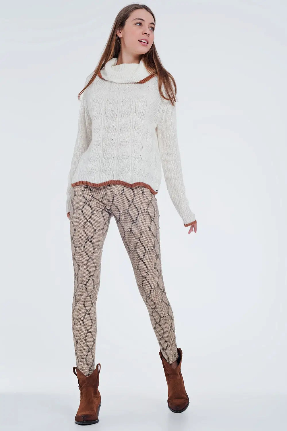 Pantalon ajusté à imprimé serpent camel - Pantalons