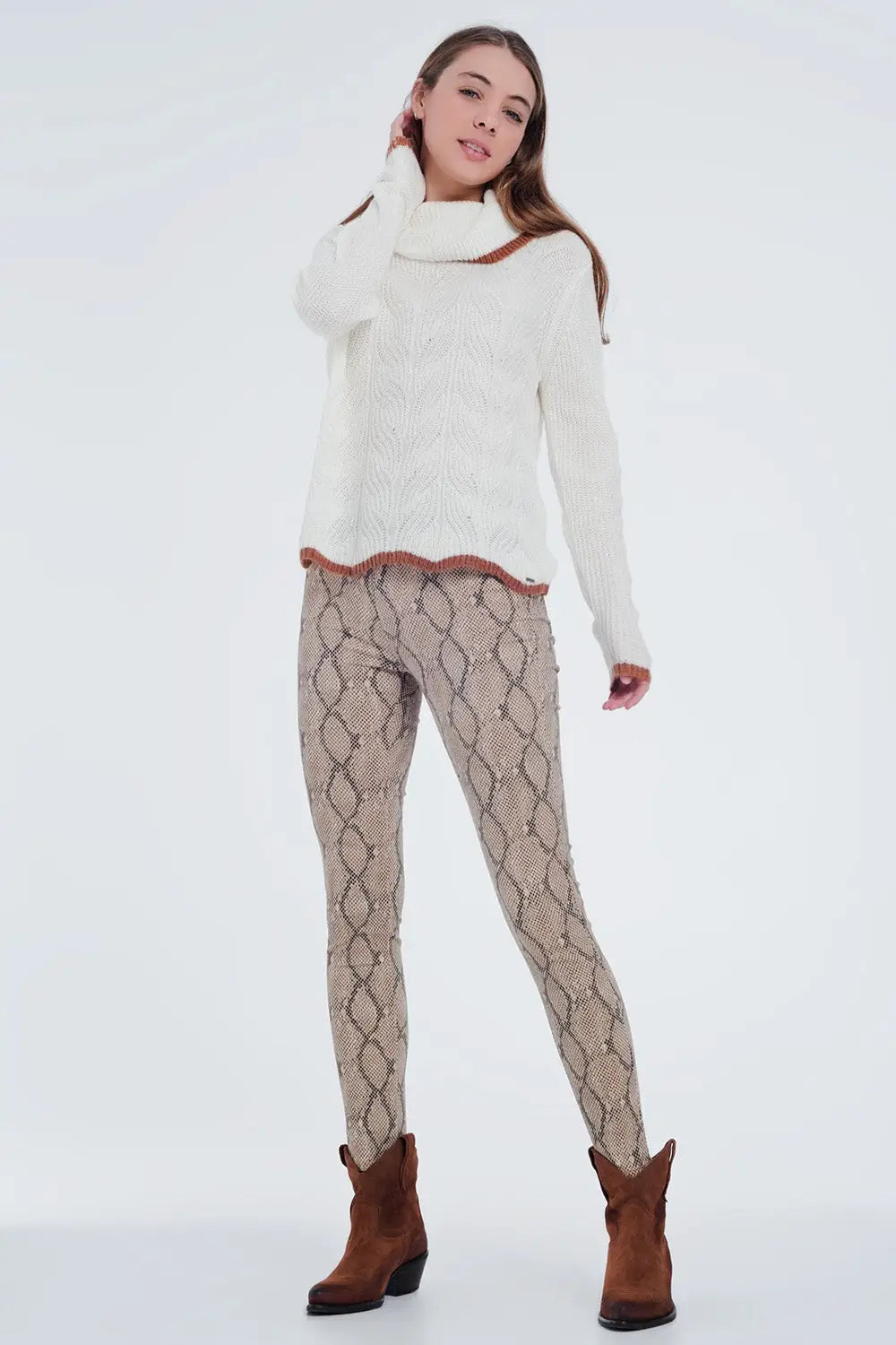 Pantalon ajusté à imprimé serpent camel - Pantalons