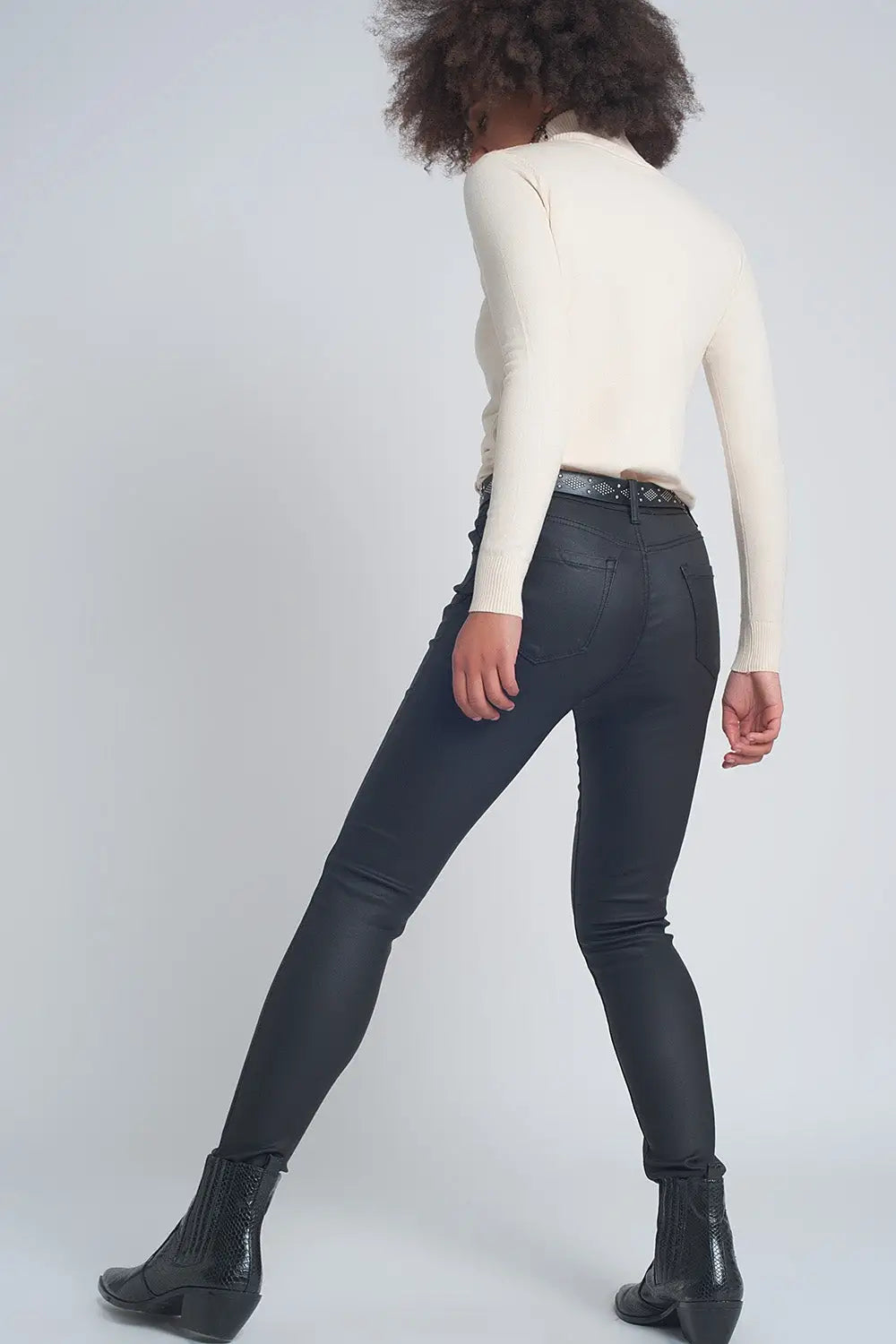 Pantalon ajusté en similicuir Noir - Pantalons