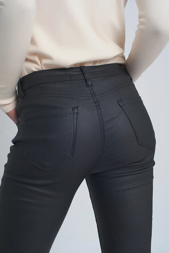 Pantalon ajusté en similicuir Noir - Pantalons