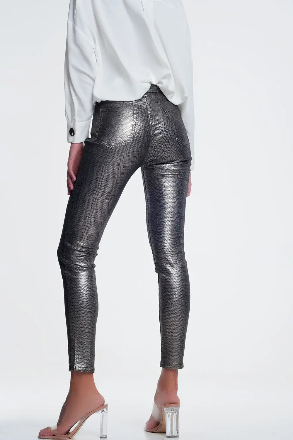 Pantalon argenté avec imprimé serpent - Pantalons