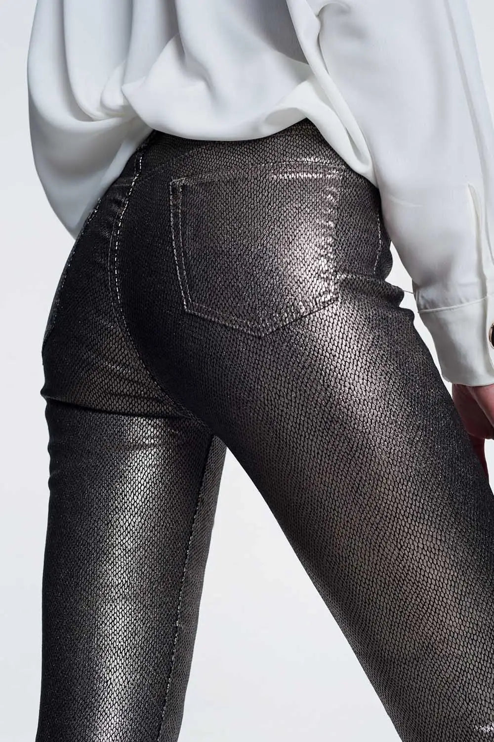 Pantalon argenté avec imprimé serpent - Pantalons