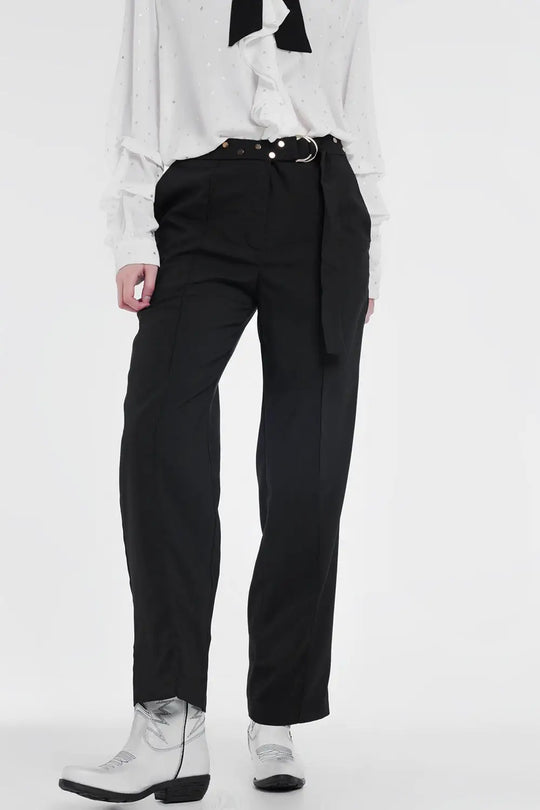 Pantalon avec ceinture Noir - Pantalons