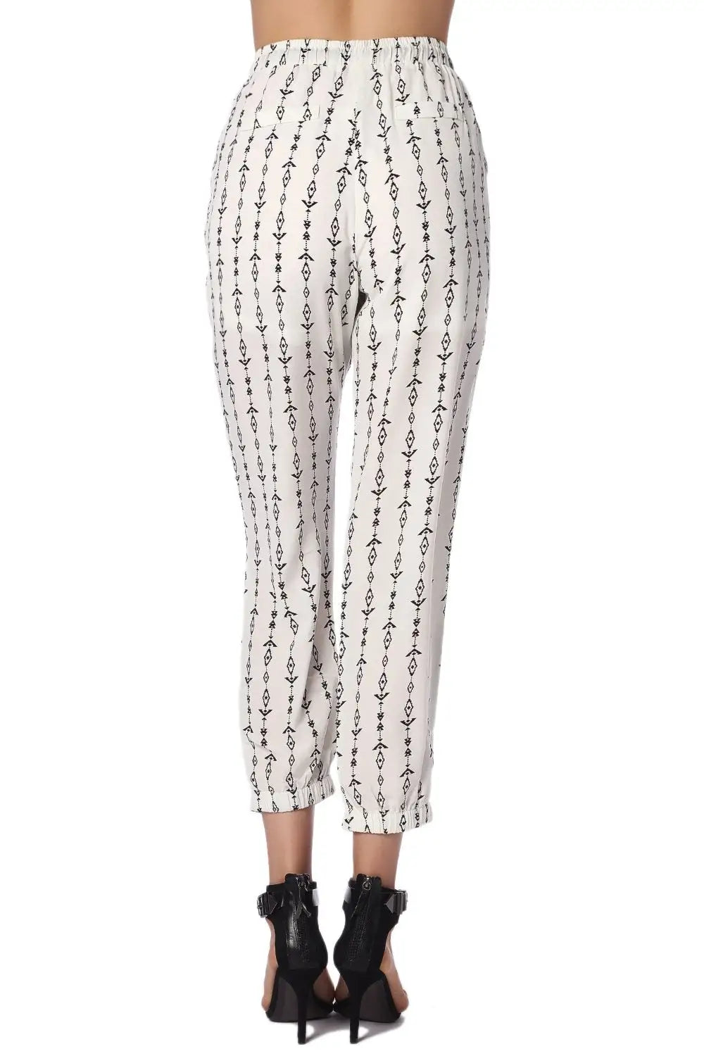 Pantalon cremé à imprimé aztèque contrastant - Pantalons