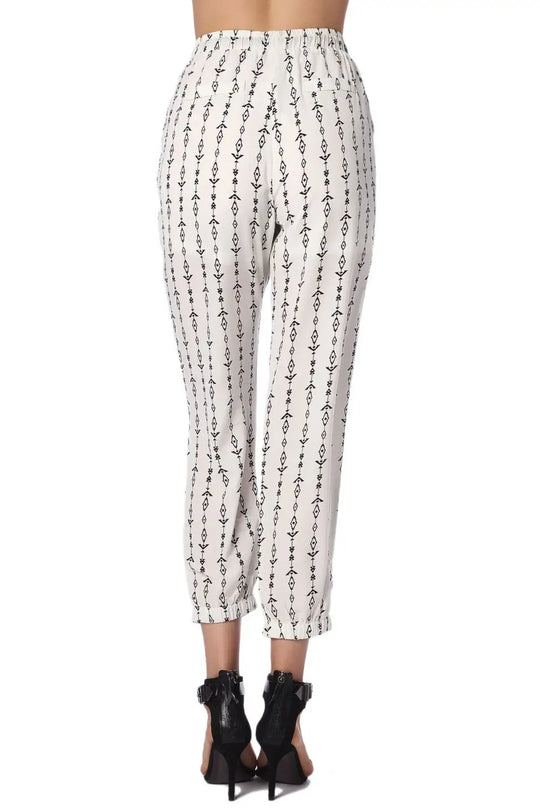 Pantalon cremé à imprimé aztèque contrastant - Pantalons