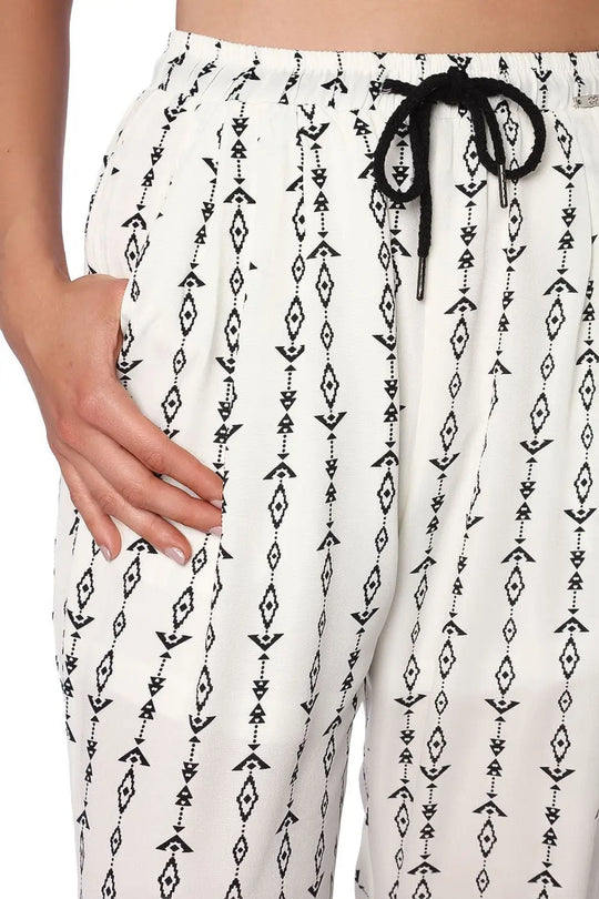 Pantalon cremé à imprimé aztèque contrastant - Pantalons