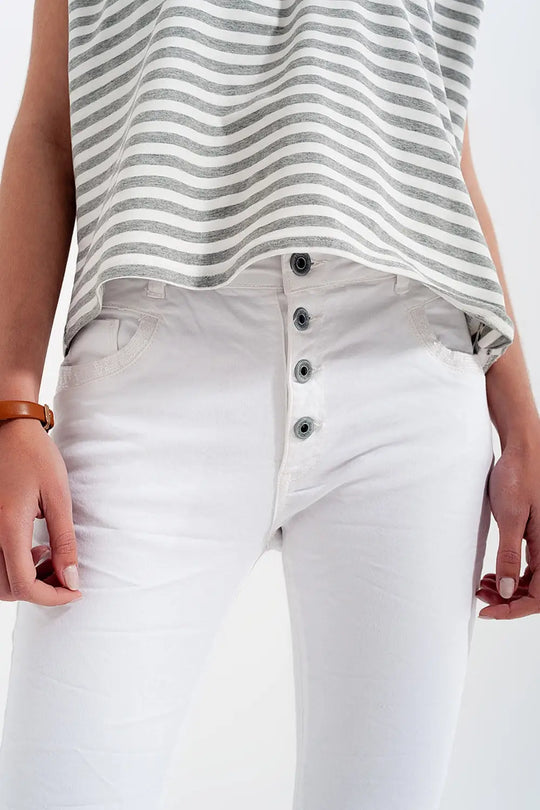 Pantalon boyfriend blanc avec le détail de poche de sequin - Pantalons