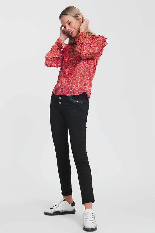 Pantalon boyfriend noir avec le détail de poche de sequin - Pantalons