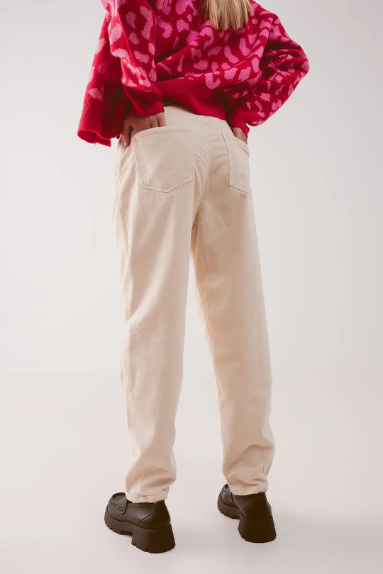 Pantalon coupe large en velours côtelé cream - Pantalons