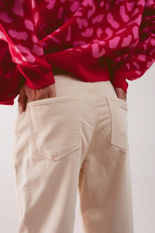 Pantalon coupe large en velours côtelé cream - Pantalons